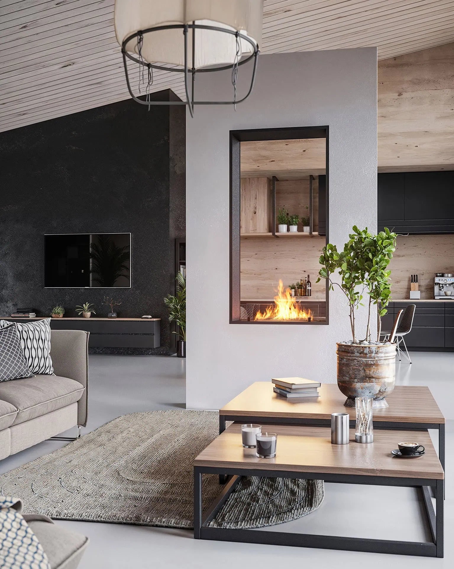 Inside Vertical Slim Bio-Ethanol Inbouwhaard Doorkijk – Infire