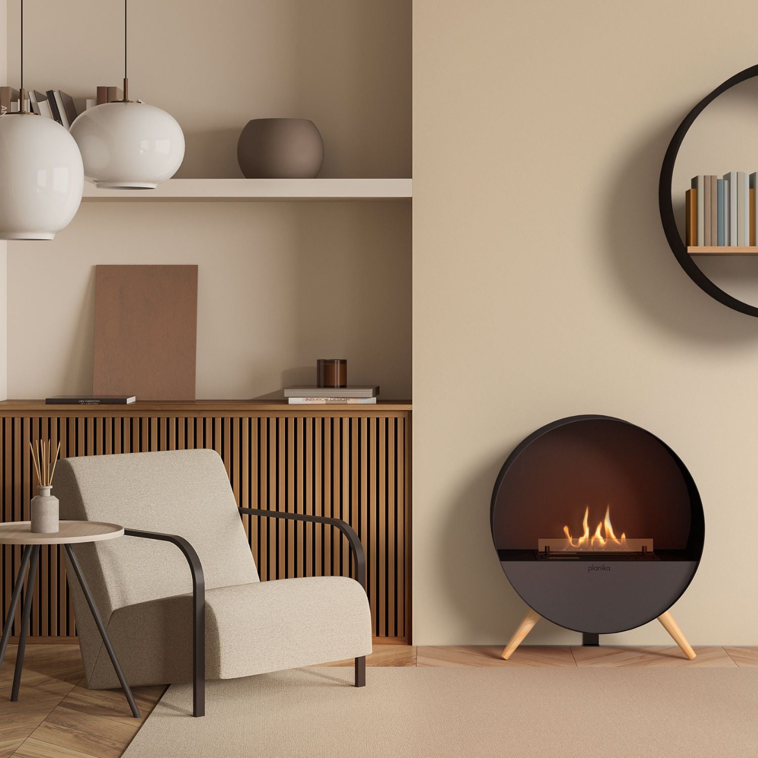 Moderne Planika Bubble Floor haard met Senso-brander en BEV technologie