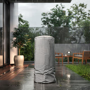 Planika Bino gasbuitenhaard buiten geplaatst met standaard meegeleverde beschermhoes