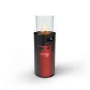 Vrijstaande Planika Bino gasbuitenhaard met natuurlijke vlammen en zwarte stenen