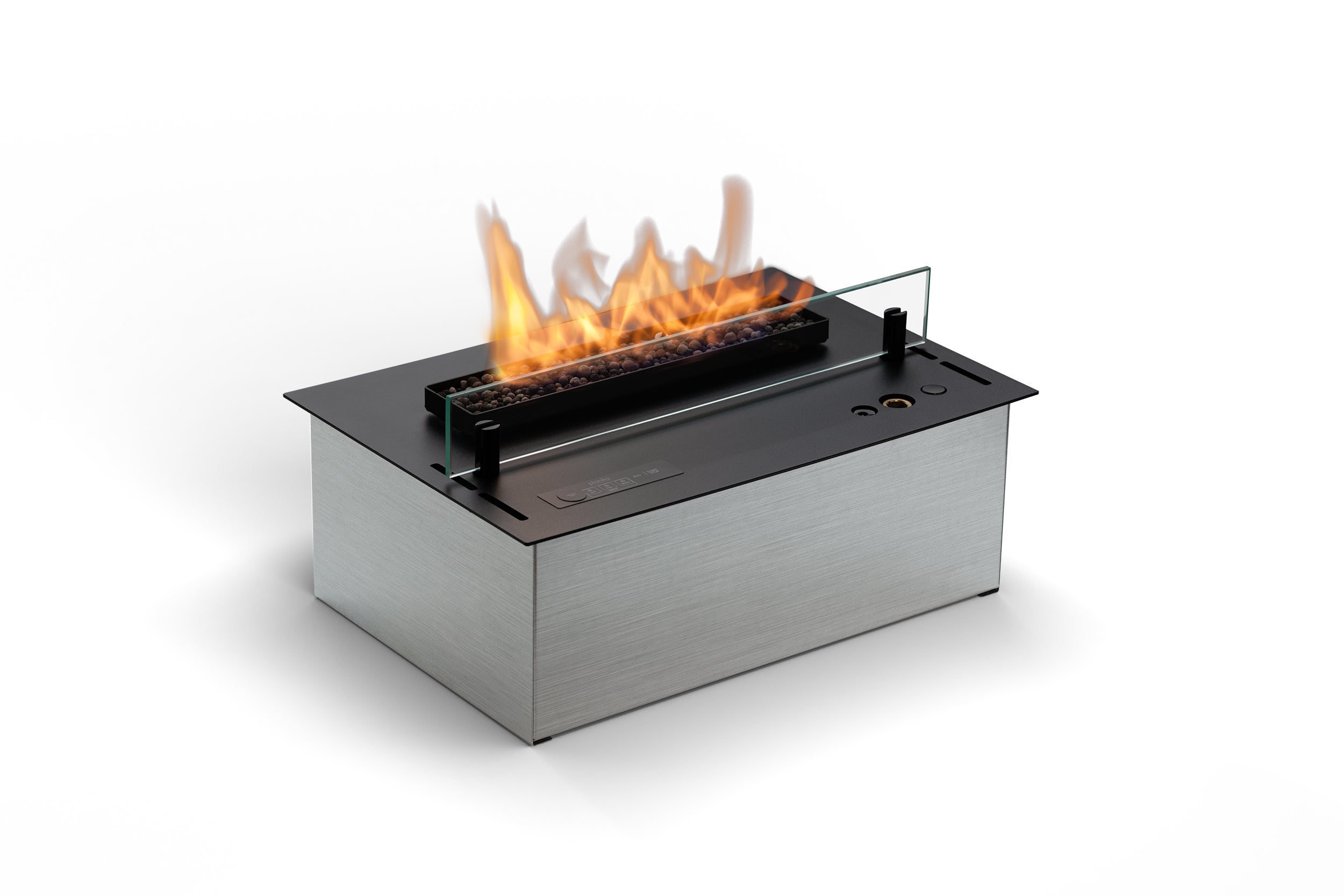 Planika Senso brander met zwarte stalen afwerking en decoratieve steentjes