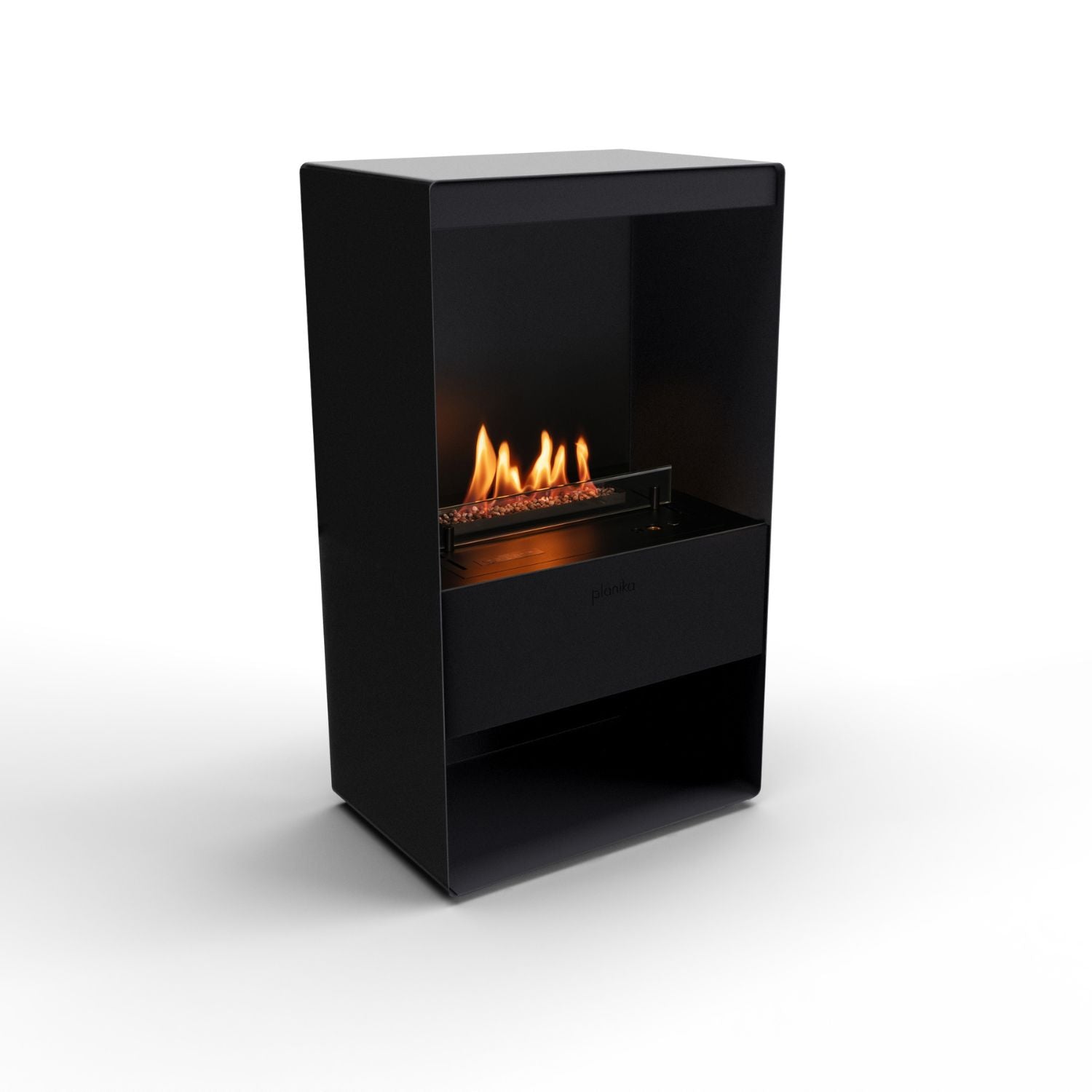 Automatische Planika Senso Stove haard in zwart design met vlammen
