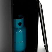 Planika Square Table High gashaard met glaspanelen en decoratieve zwarte stenen