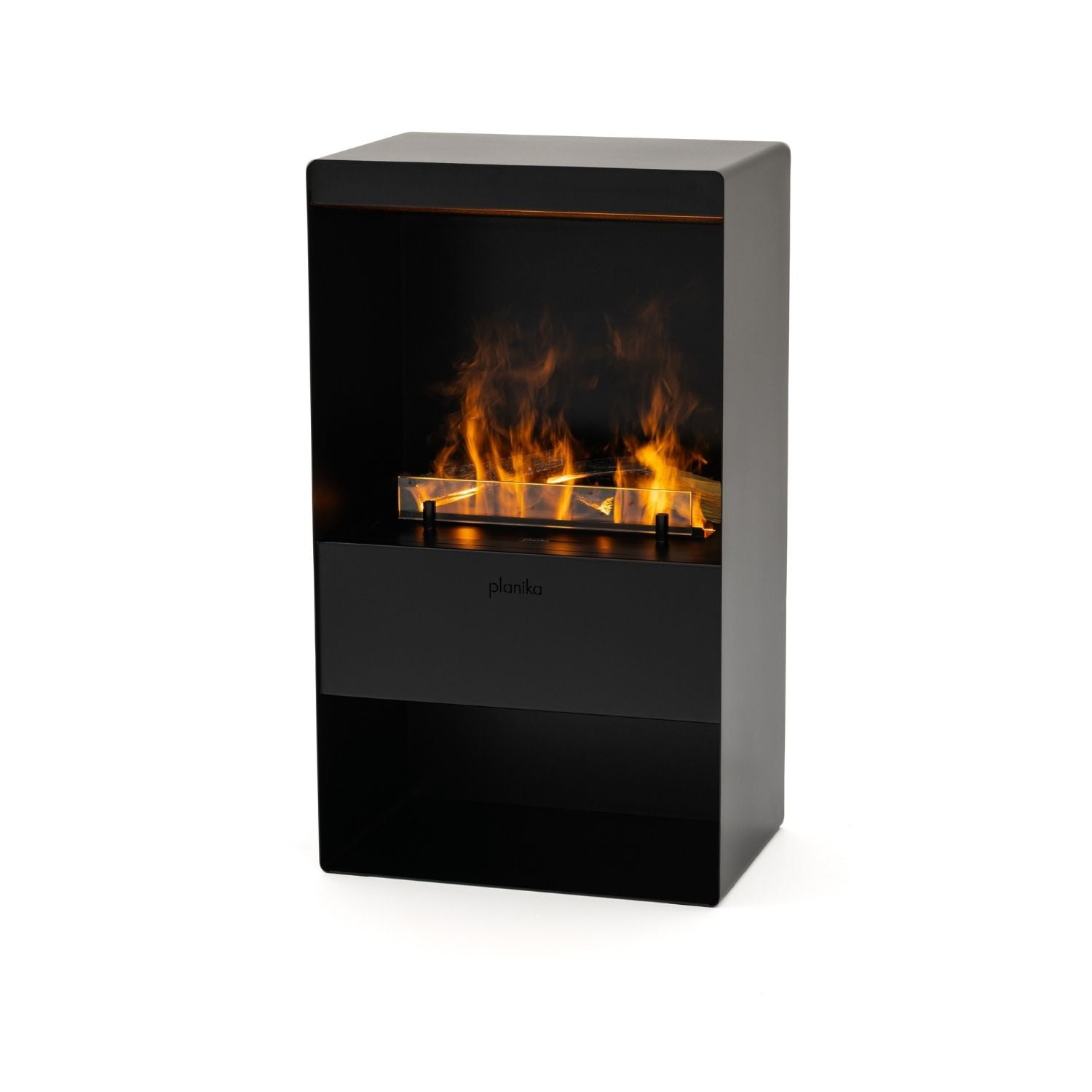 Zwarte Planika Steamy waterdamphaard met decoratief hout en glazen bescherming