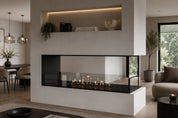 Saint U-vorm driezijdige inbouwhaard sfeerbeeld interieur