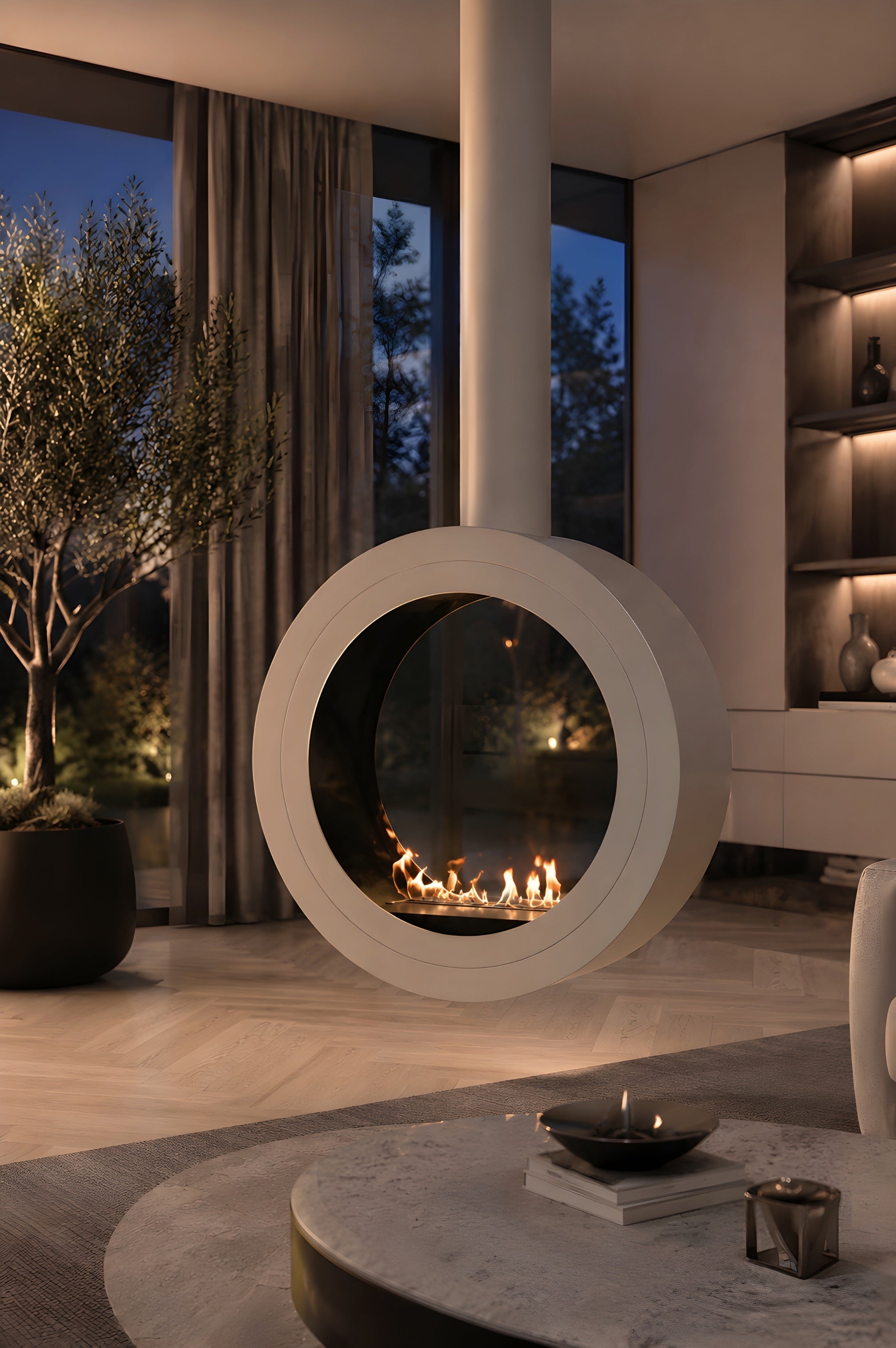Arcos Tube Ronde Bio-ethanol Plafondhaard Zwart of Wit
