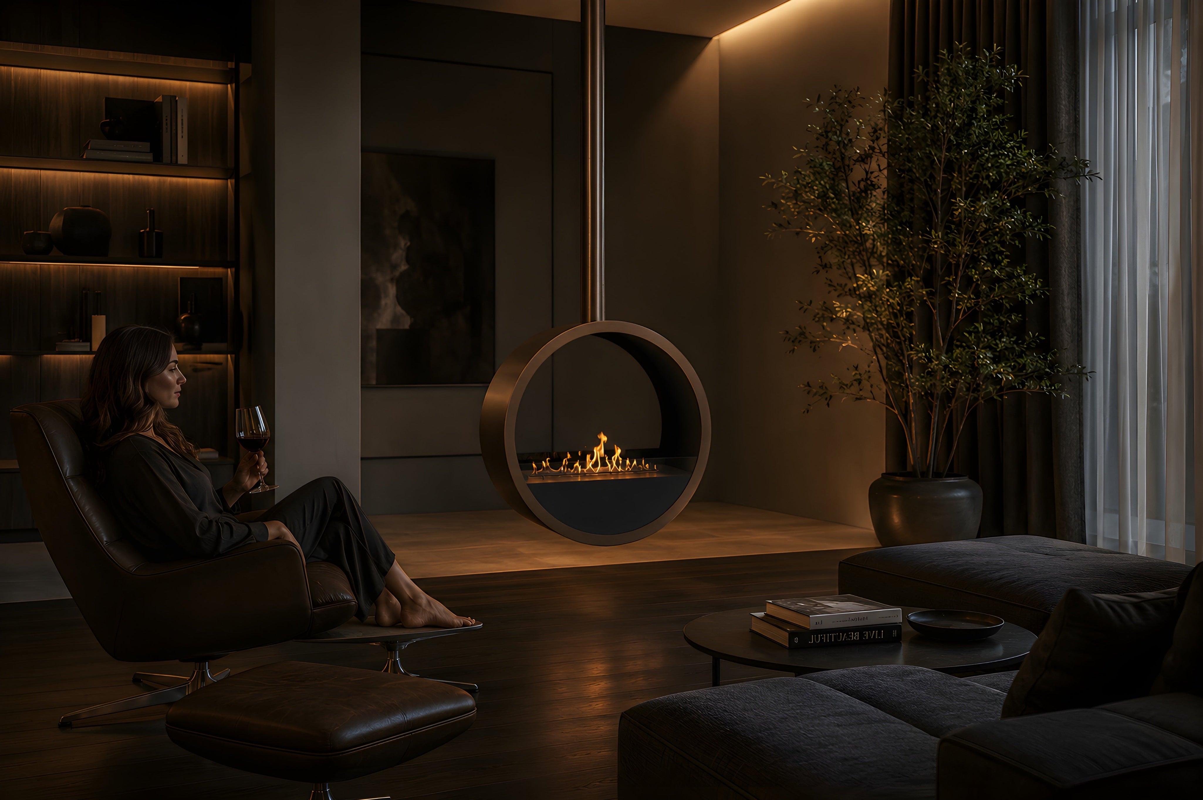Aurel Roundfire Ronde Bio-ethanol Plafondhaard Brons, Wit of Zwart