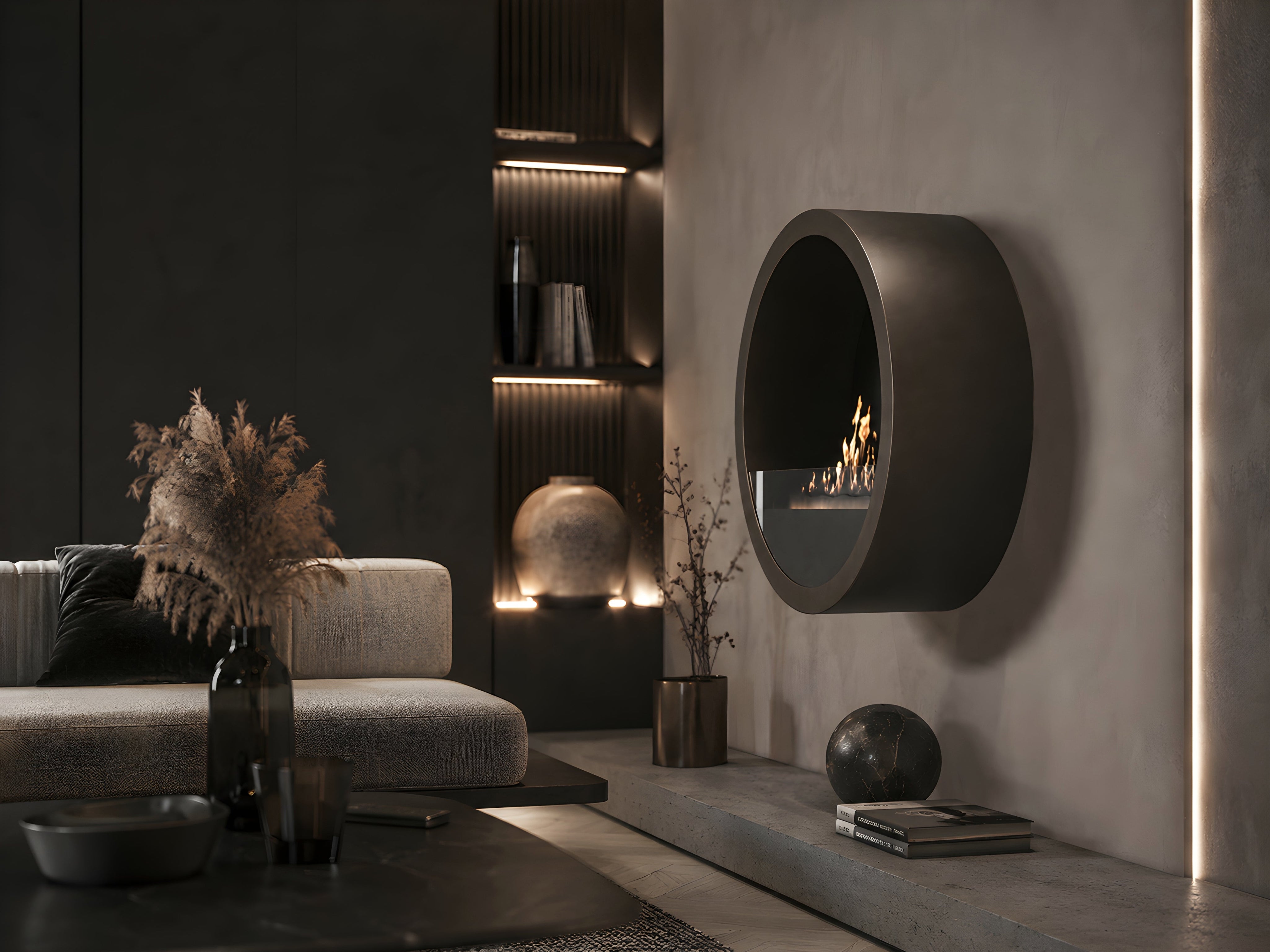 Aurel Roundfire Ronde Bio-ethanol Wandhaard Brons, Wit of Zwart