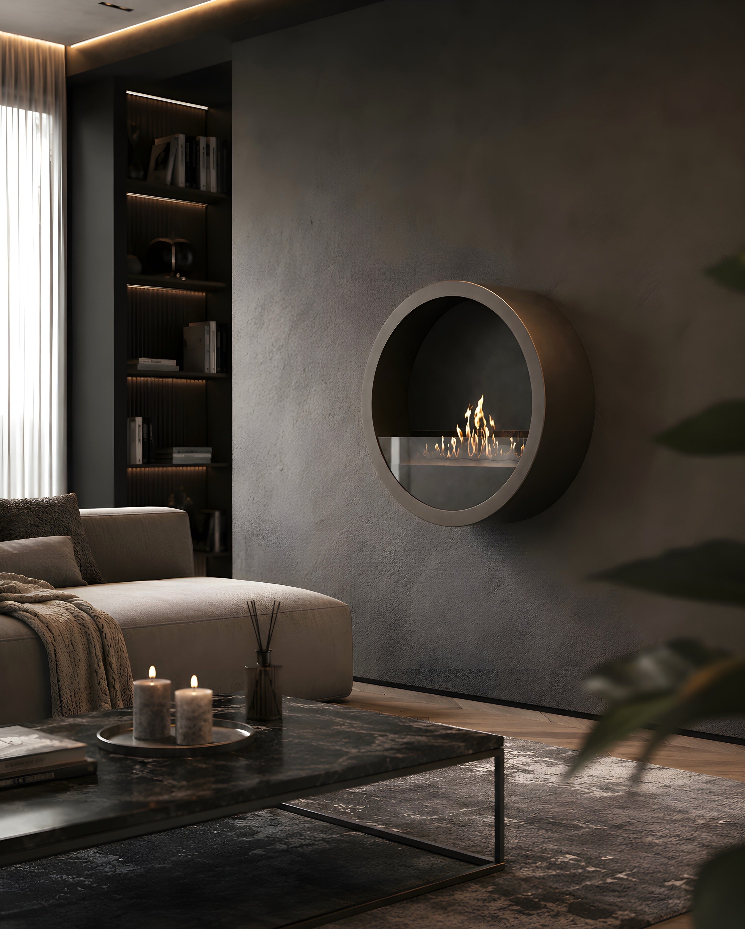 Aurel Roundfire Ronde Bio-ethanol Wandhaard Brons, Wit of Zwart
