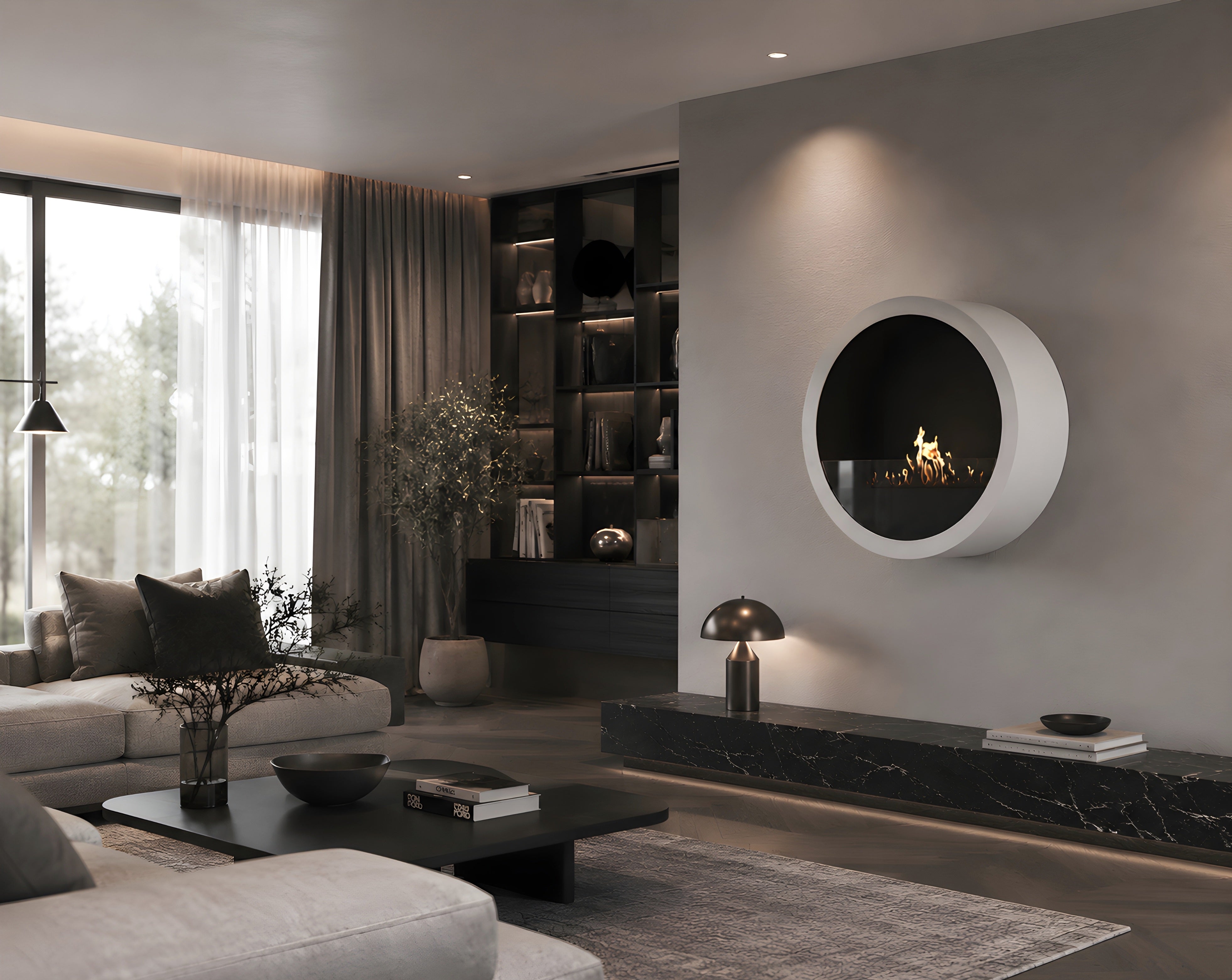 Aurel Roundfire Ronde Bio-ethanol Wandhaard Brons, Wit of Zwart