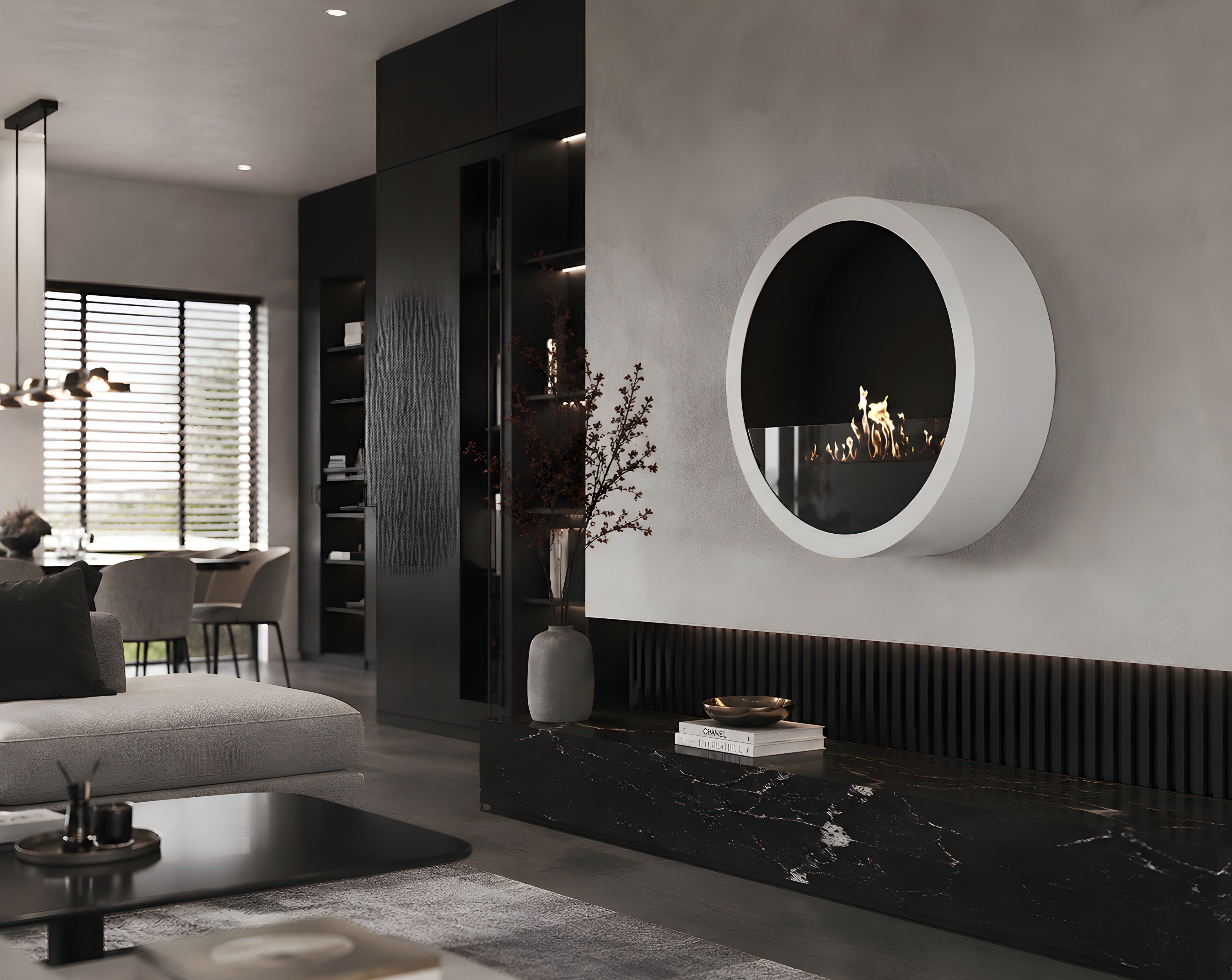 Aurel Roundfire Ronde Bio-ethanol Wandhaard Brons, Wit of Zwart