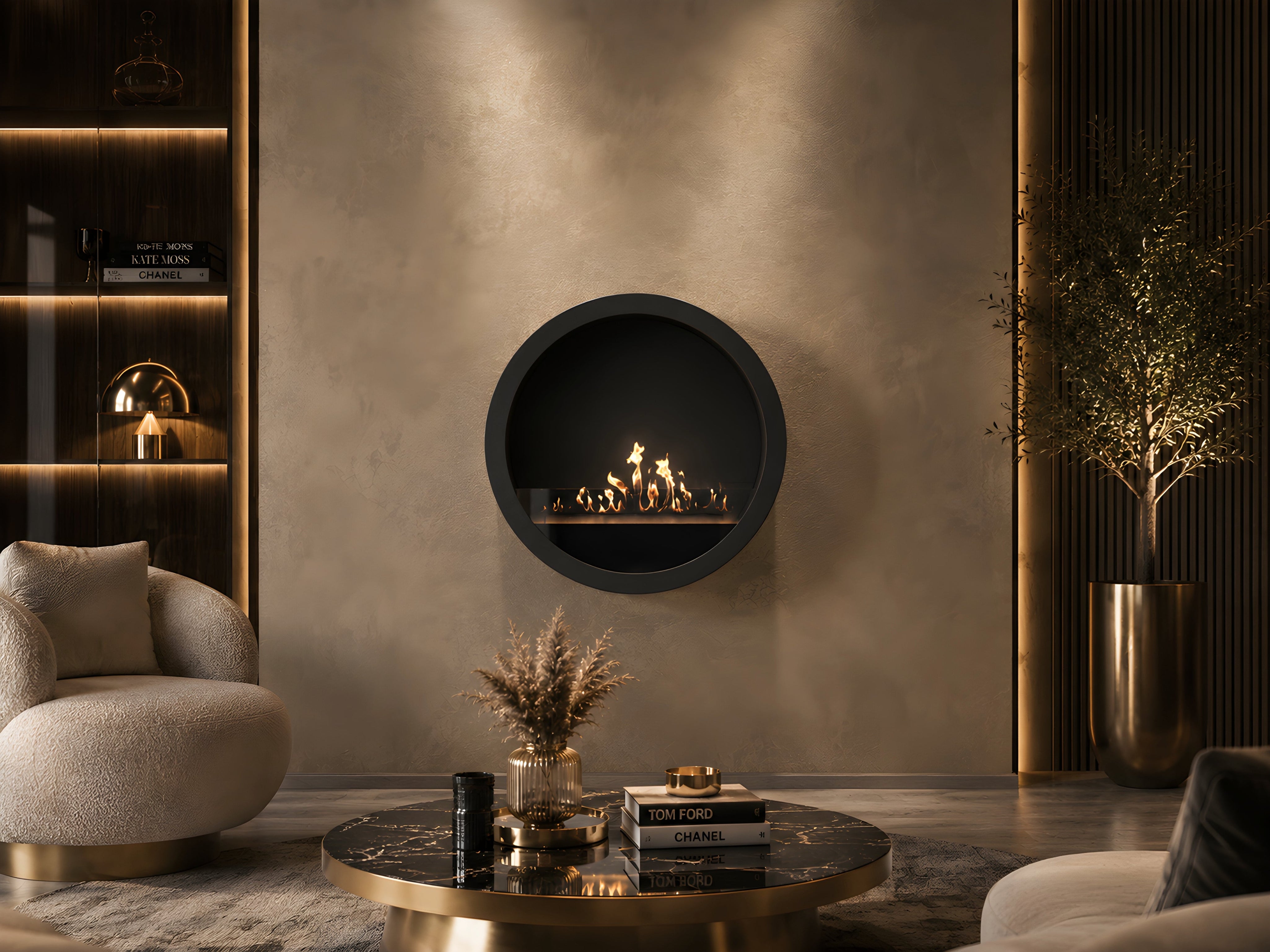 Aurel Roundfire Ronde Bio-ethanol Wandhaard Brons, Wit of Zwart