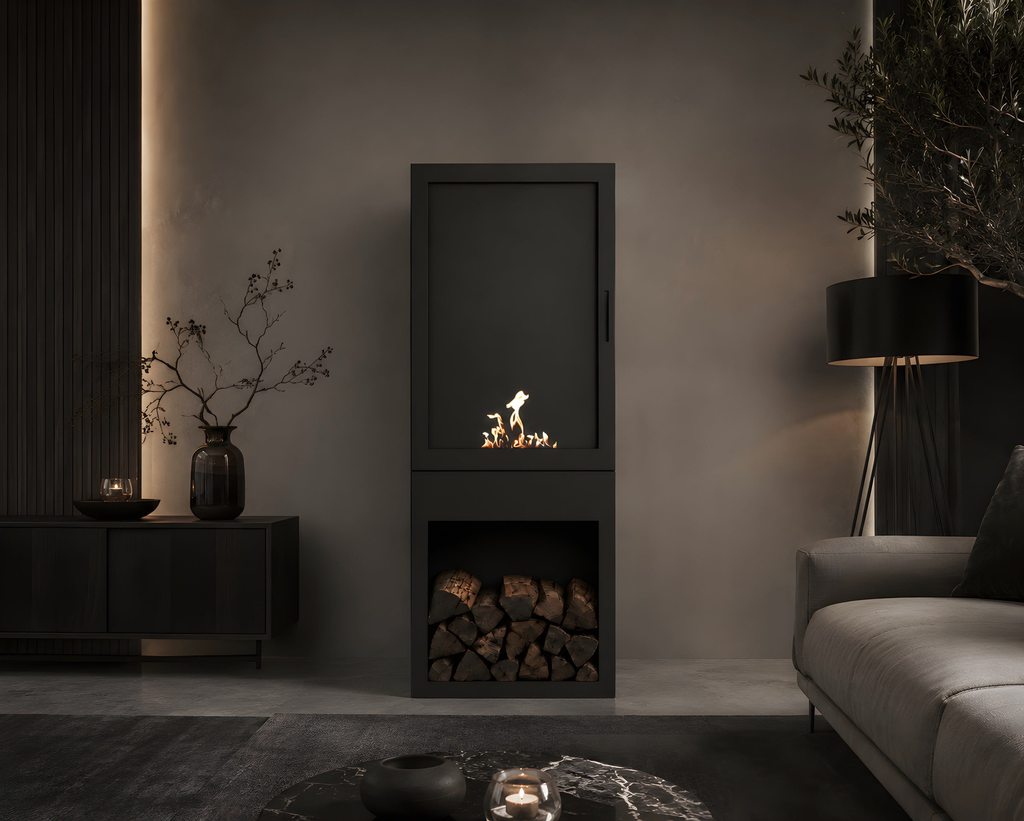 Boss Verticale Vrijstaande Bio-ethanol Haard met Glasdeur H160 cm