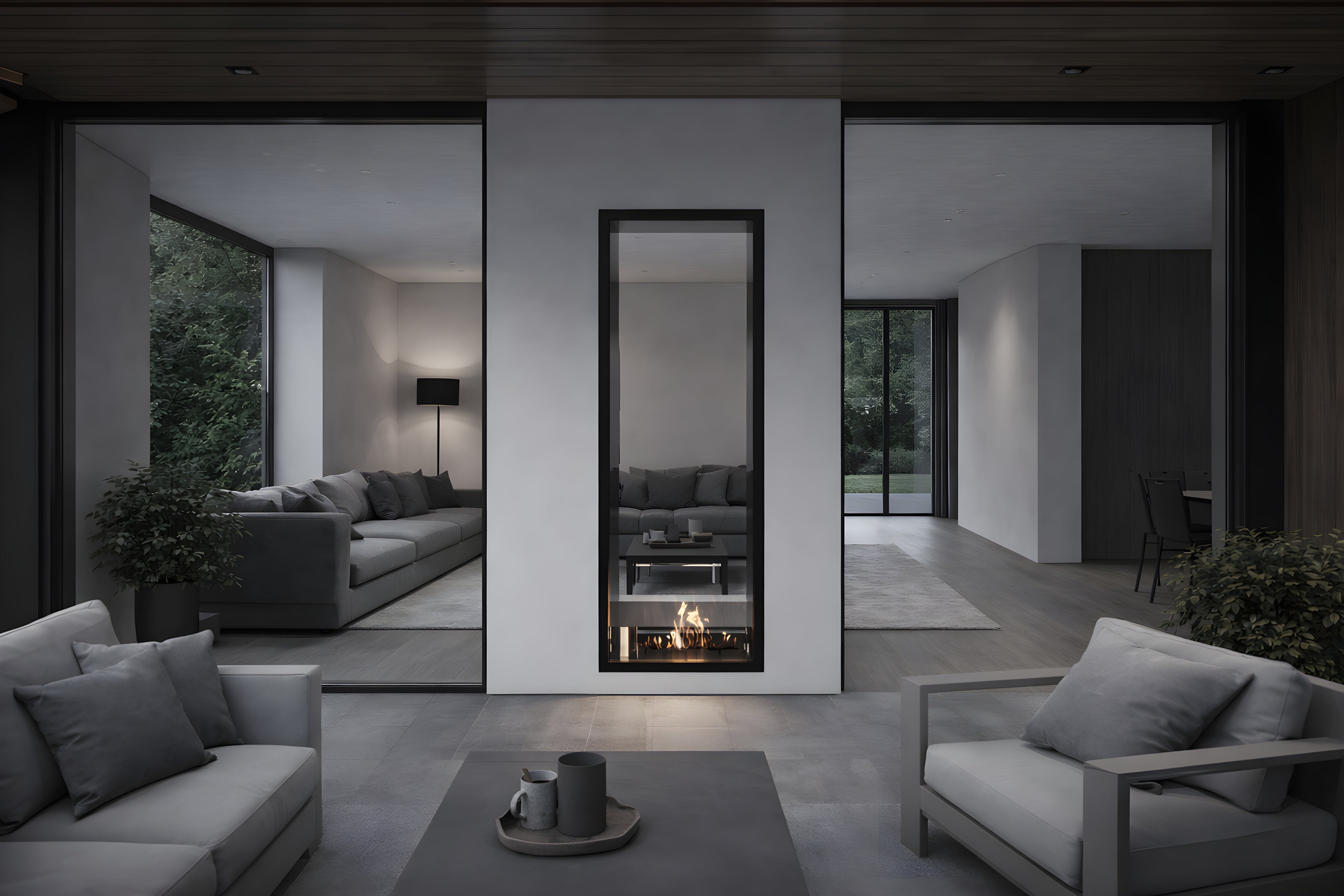Fame Vertical Laag Glas bio-ethanol doorkijkhaard sfeerbeeld