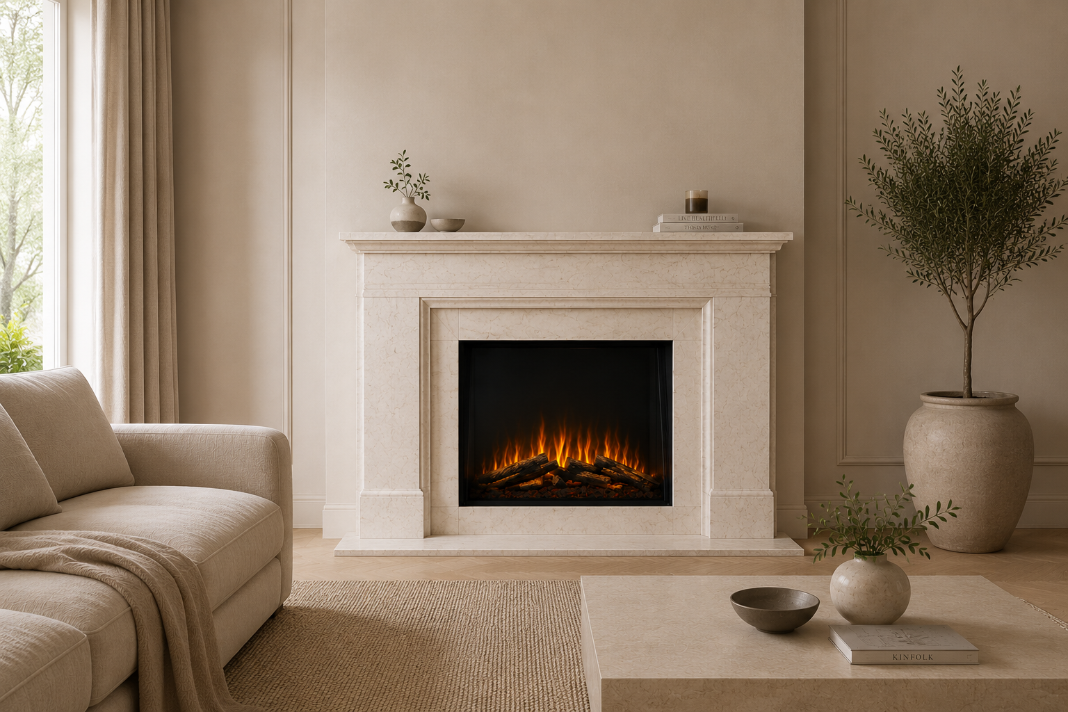 Elektrische inzethaard Flamente View in een marmeren schouw