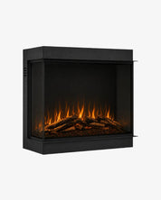 Flamente View elektrische inzethaard met Ultra HD vlammen en houtstammen, studiofoto