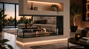 Saint U-vorm driezijdige inbouwhaard sfeerbeeld interieur