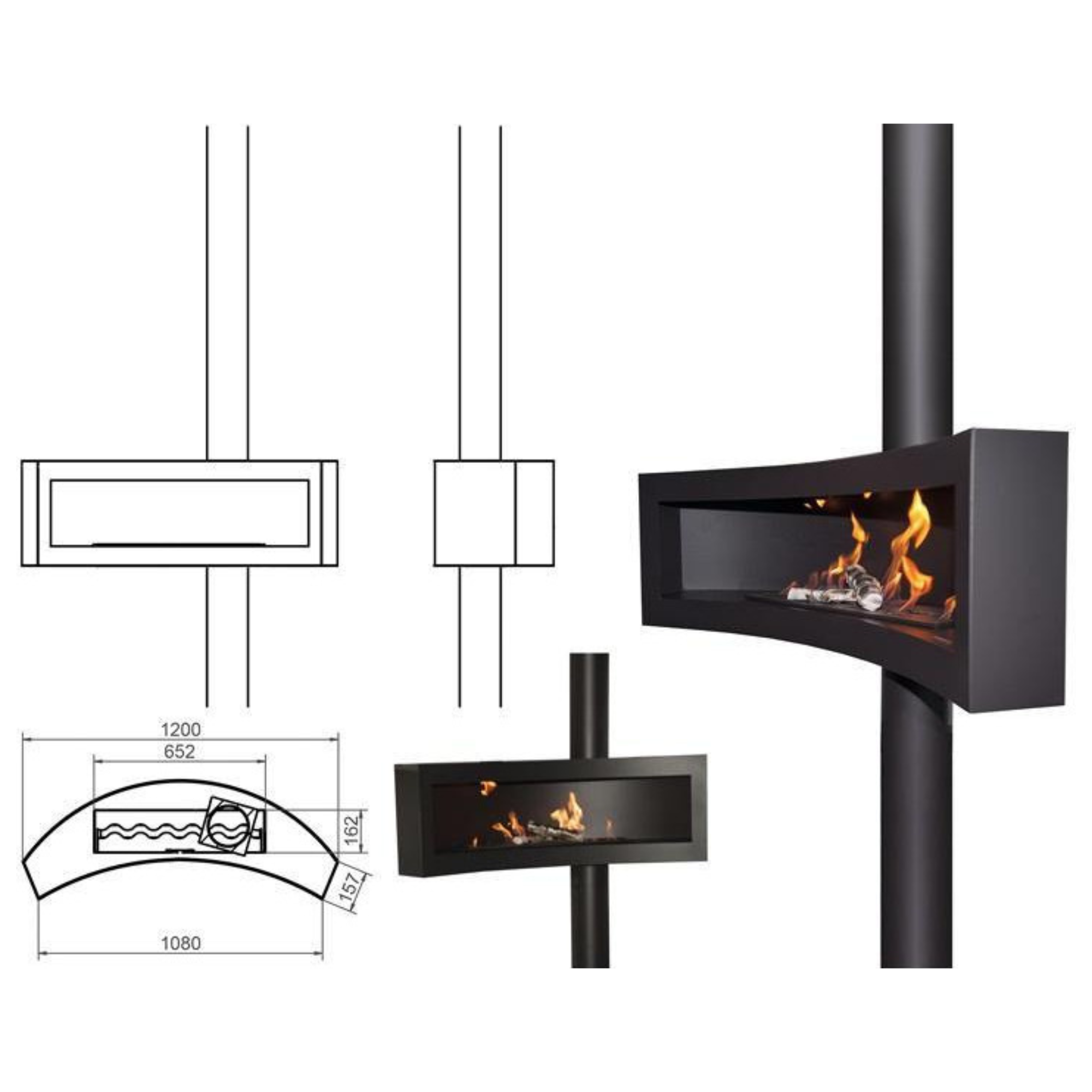 Tobav Curve Bio Ethanol Plafondhaard 120 CM